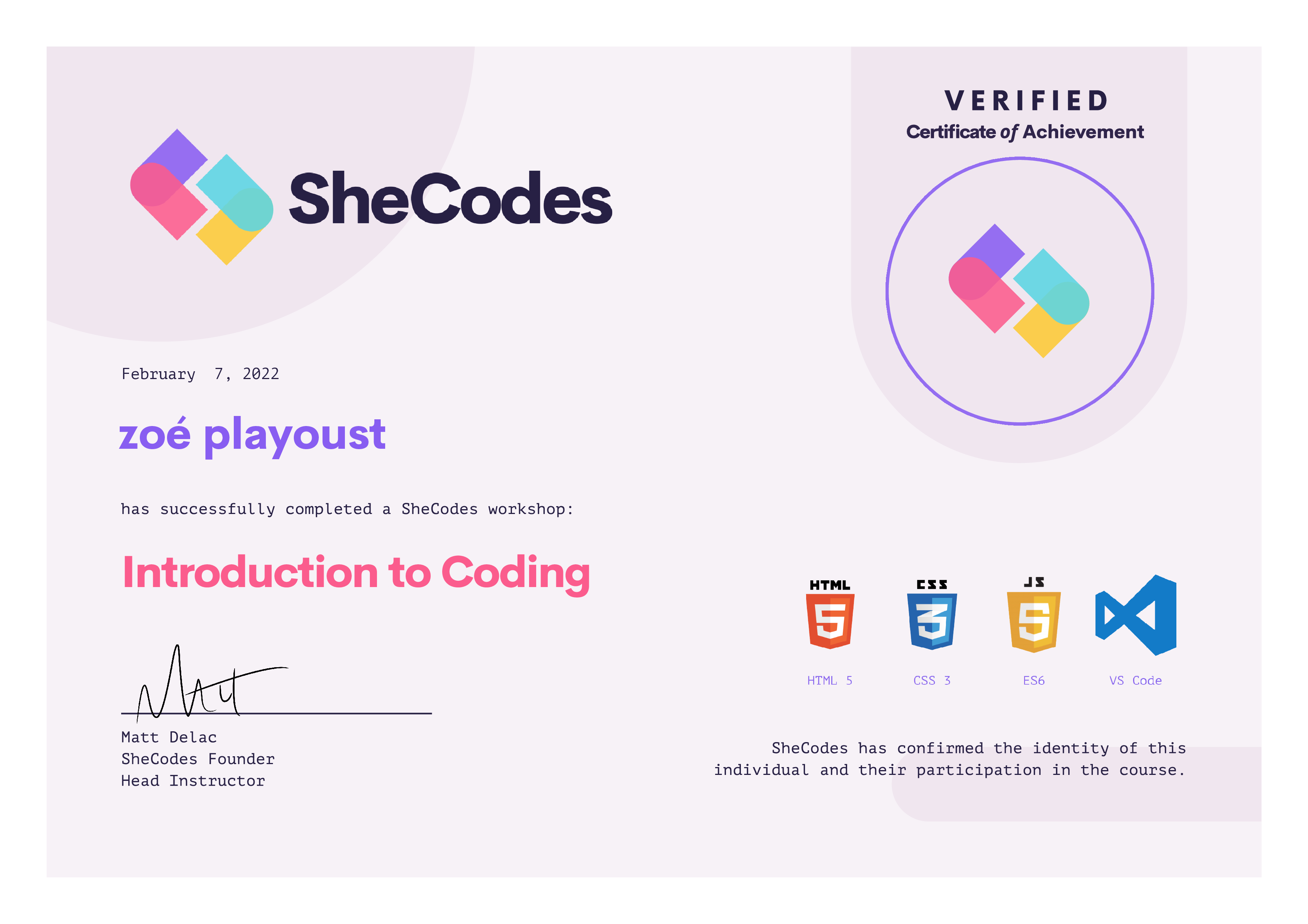 Shecodes basic degree